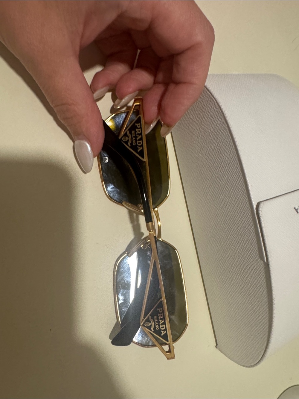 Prada Gold Metal Sunglasses with Dark Green Lenses - Picture 2 of 3